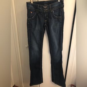 Hudson jeans, dark jeans, bell bottoms, size 24, back pockets